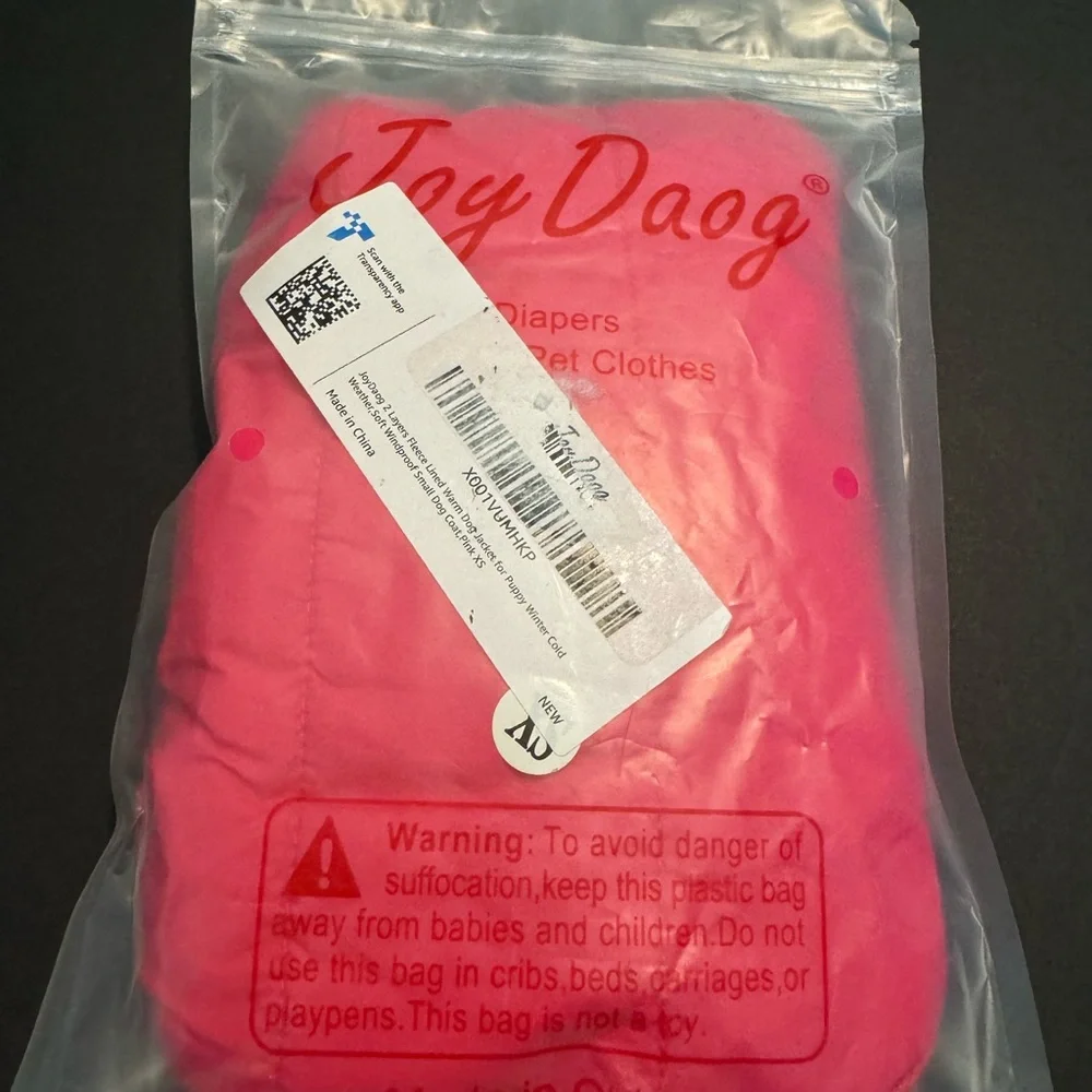 NWT Hot Pink JoyDaog 2 Layers Fleece Lined Warm Dog Jacket for PuppY, Size XS